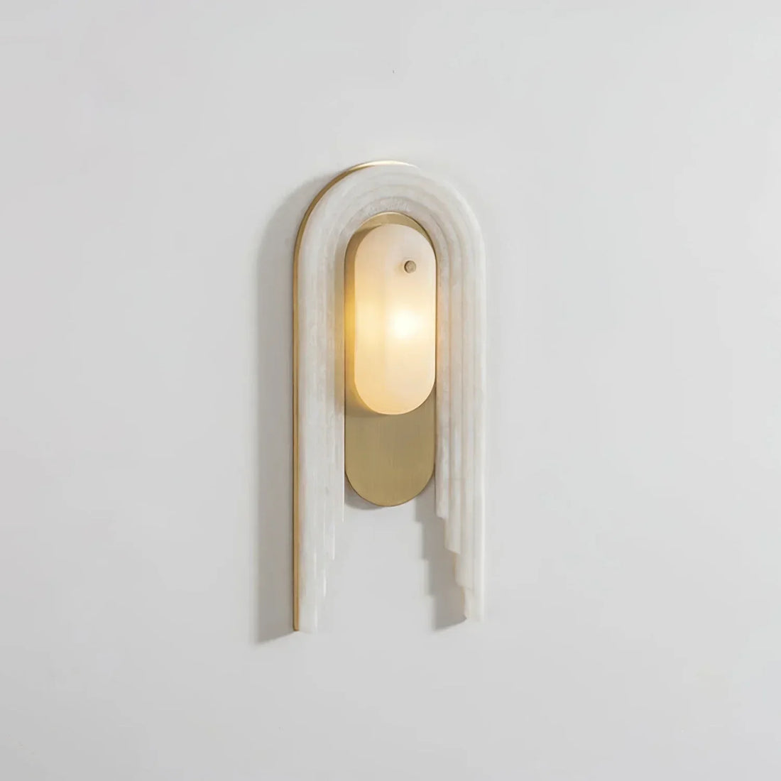 Cascada Stacked Wall Sconce in alabaster for Hallway by AUVIELIGHT, Dia 18m x H 40cm / ∅ 7.1″ x H 15.7″ / Gold & White / Warm Light
