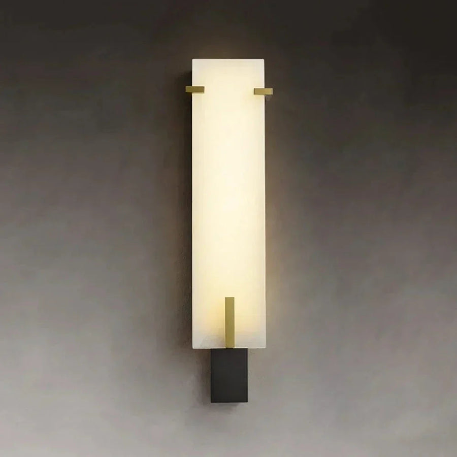 Modern Wall Light in alabaster for Hallway by AUVIELIGHT, Dia 12cm x H 54.5cm / ∅ 4.7″ x H 21.5″ / White & Black / Warm White and 2 other sizes
