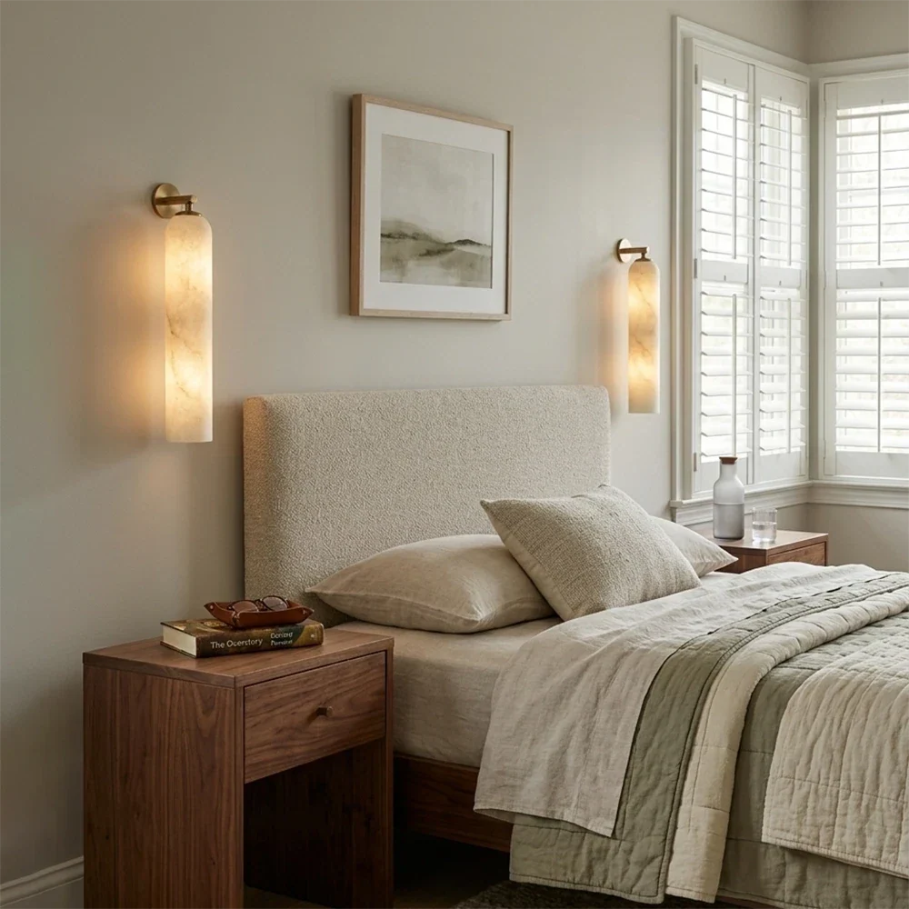 Tube Cylinder Wall Sconce in alabaster for Hallway by AUVIELIGHT