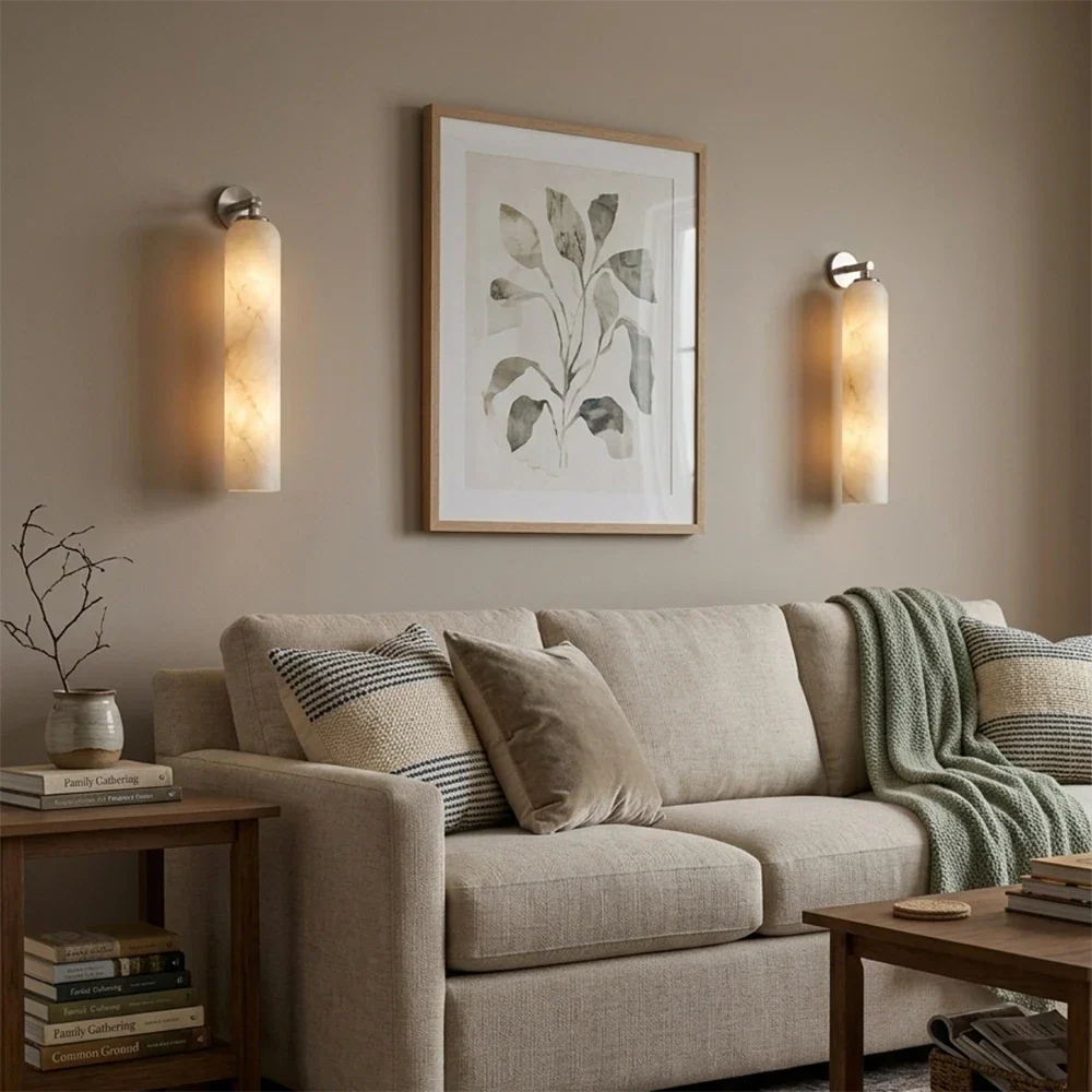 Tube Cylinder Wall Sconce in alabaster for Hallway by AUVIELIGHT