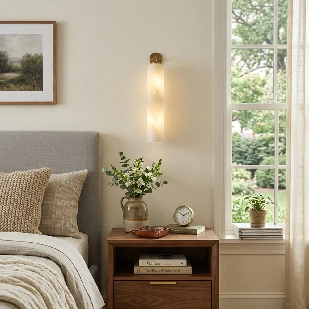 Tube Cylinder Wall Sconce in alabaster for Hallway by AUVIELIGHT