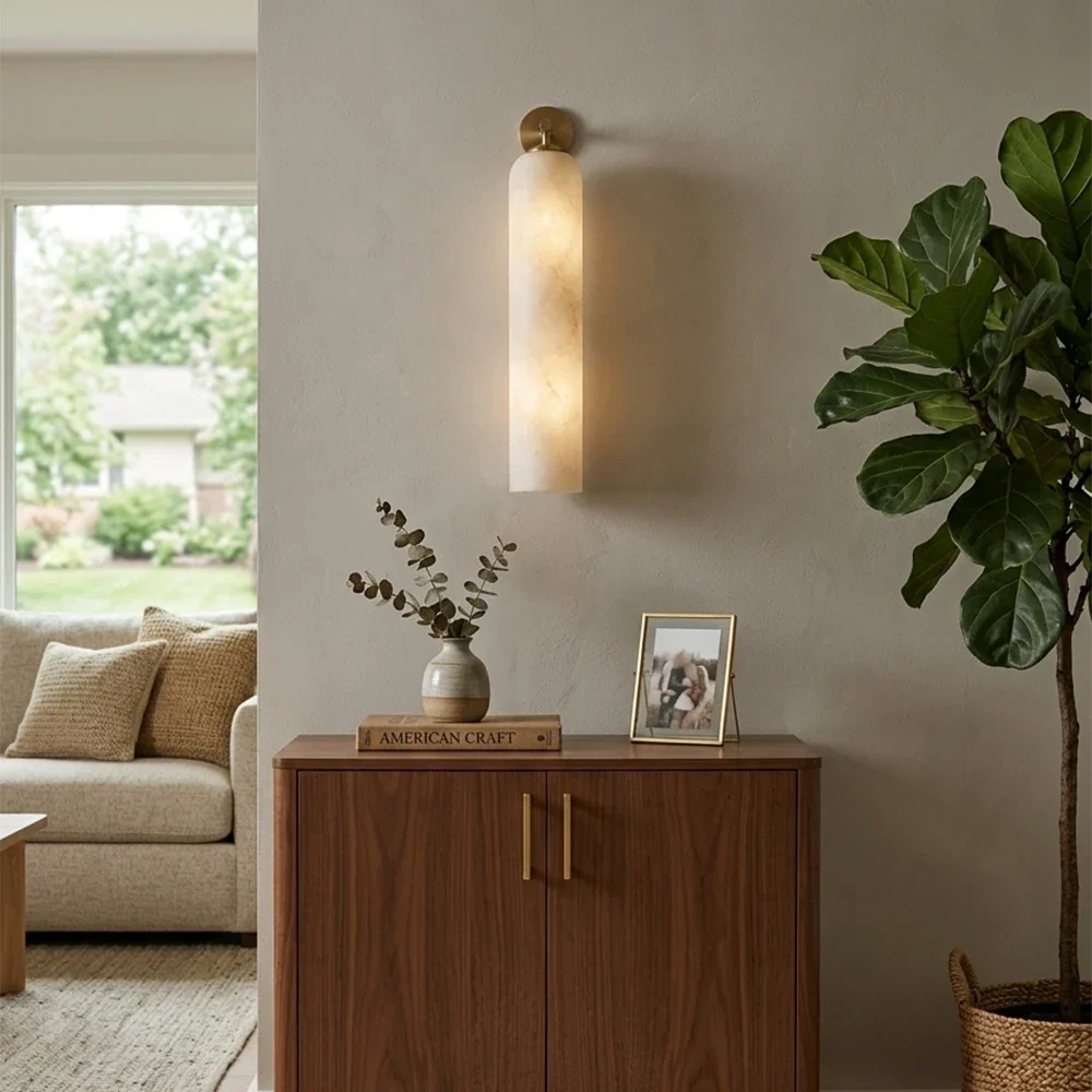 Tube Cylinder Wall Sconce in alabaster for Hallway by AUVIELIGHT