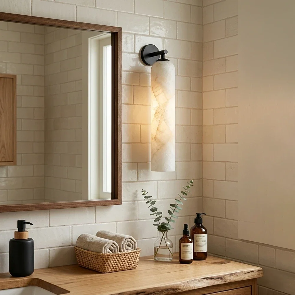 Tube Cylinder Wall Sconce in alabaster for Hallway by AUVIELIGHT