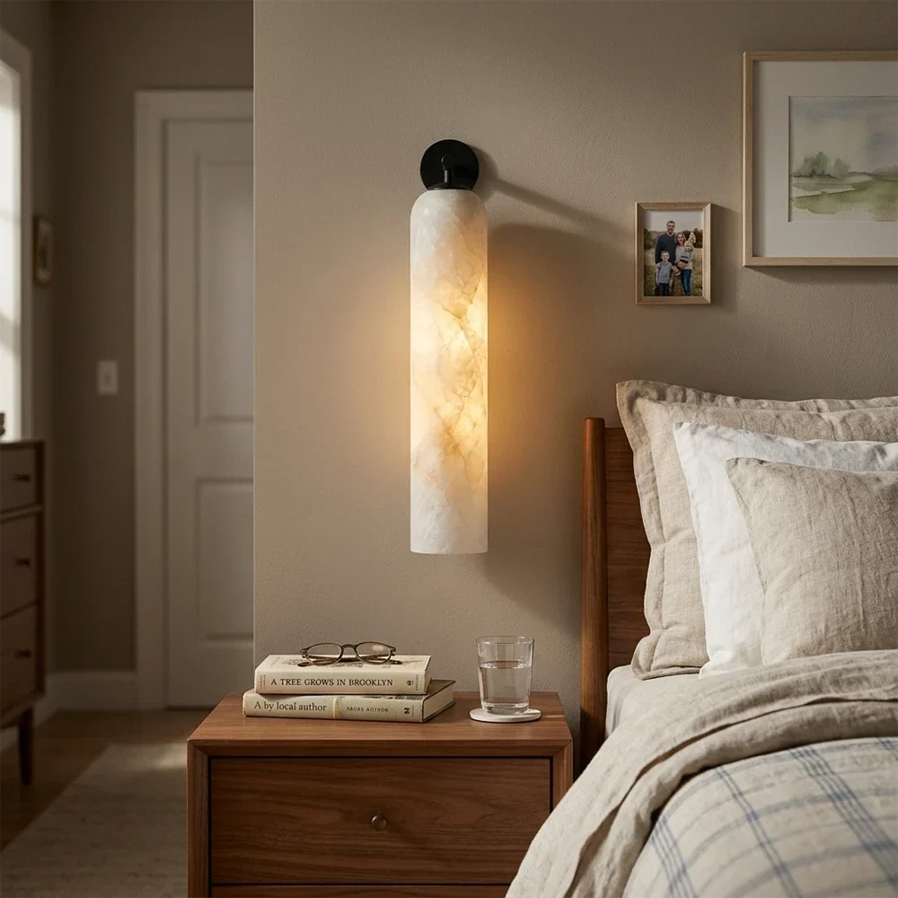 Tube Cylinder Wall Sconce in alabaster for Hallway by AUVIELIGHT