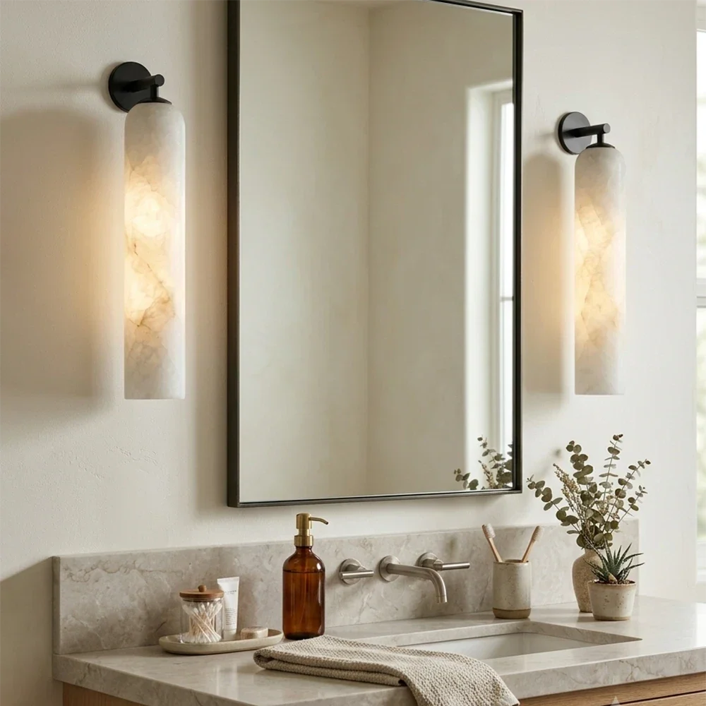 Tube Cylinder Wall Sconce in alabaster for Hallway by AUVIELIGHT