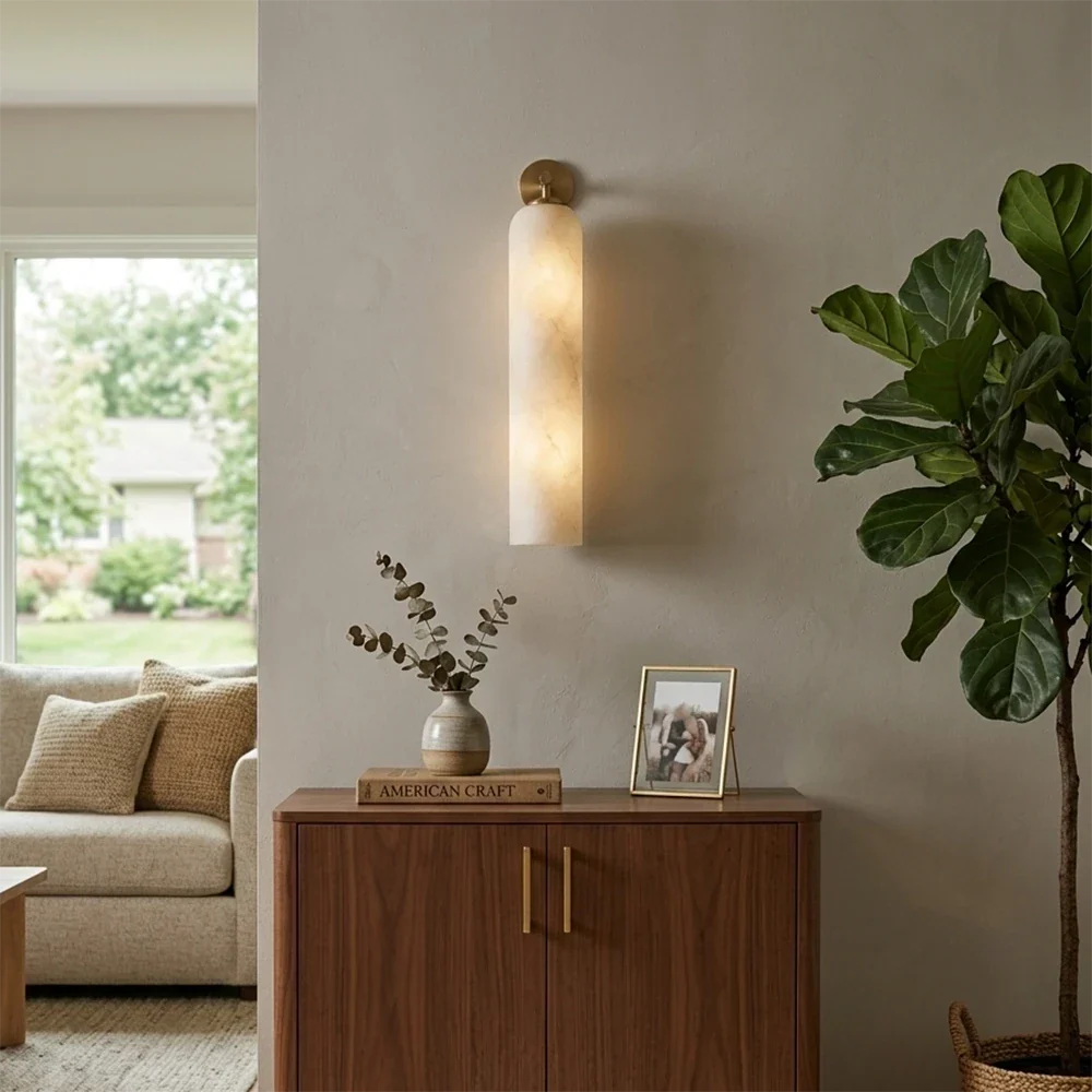 Tube Cylinder Wall Sconce in alabaster for Hallway by AUVIELIGHT