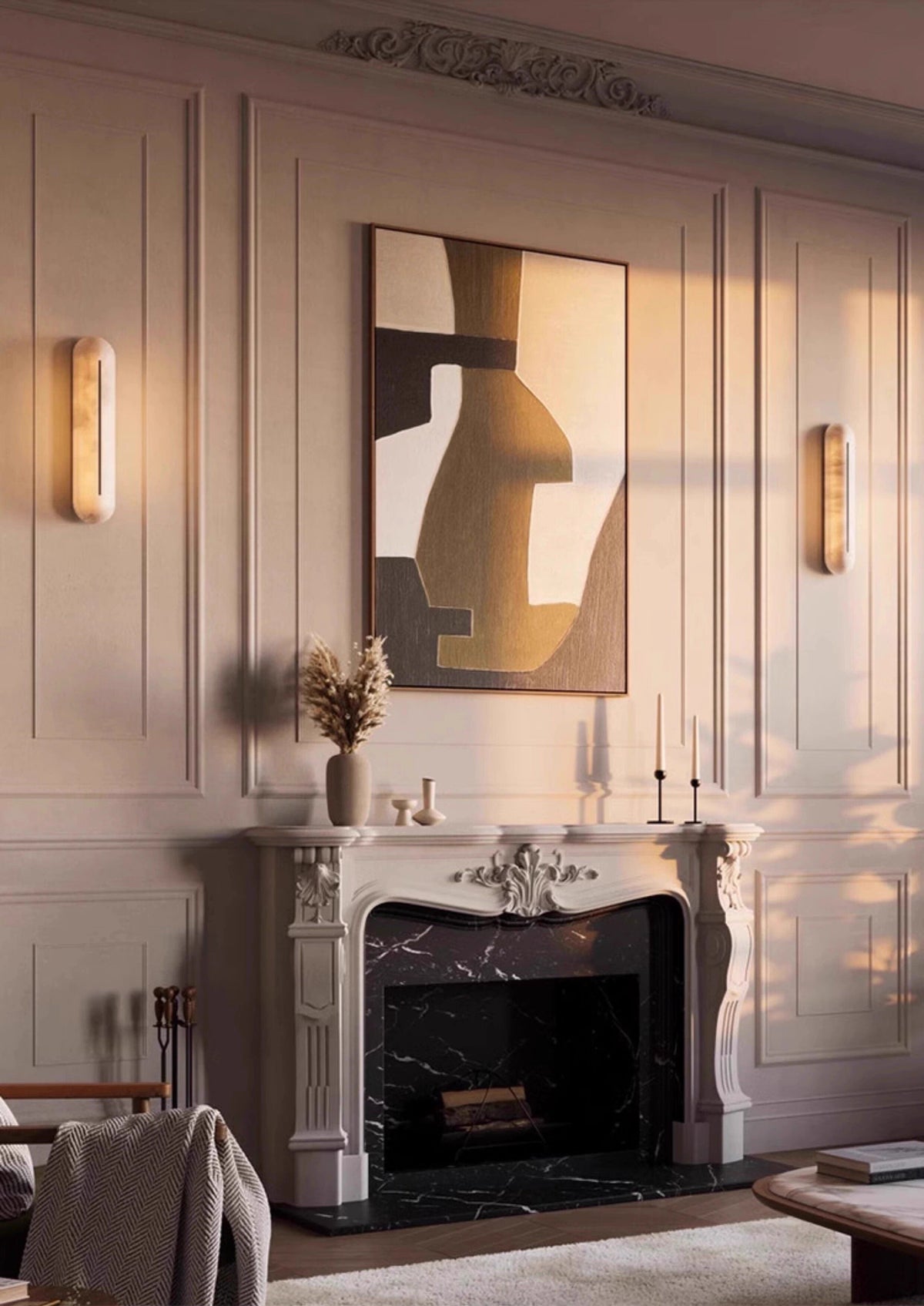 Vertical Wall Sconce in alabaster for Hallway by AUVIELIGHT