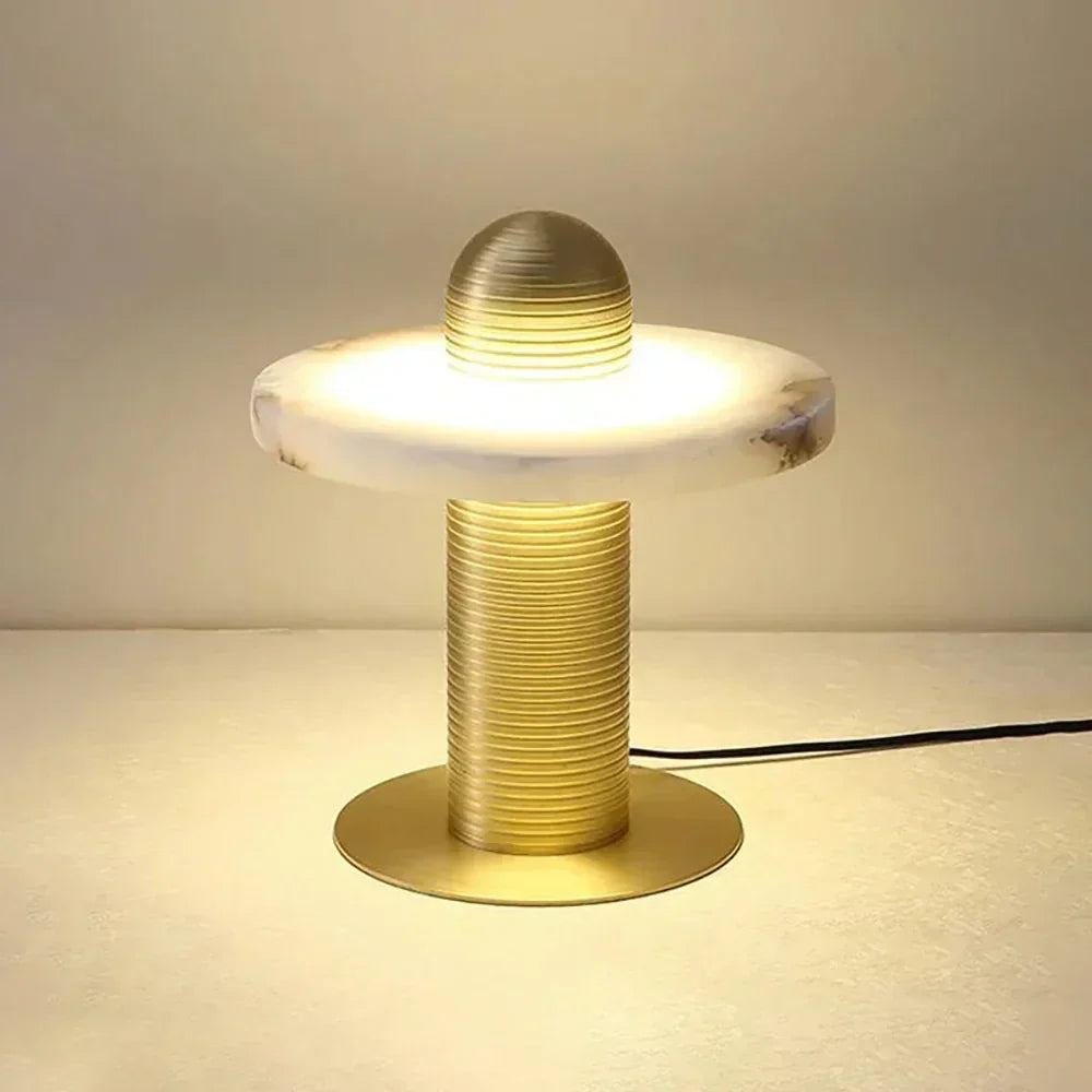 Column Lamp in alabaster for Living Room by AUVIELIGHT, Dia 18cm x H 31cm / ∅ 7.1″ x H 12.2″ (Single-layer) / Gold & White / AU plug and 7 other