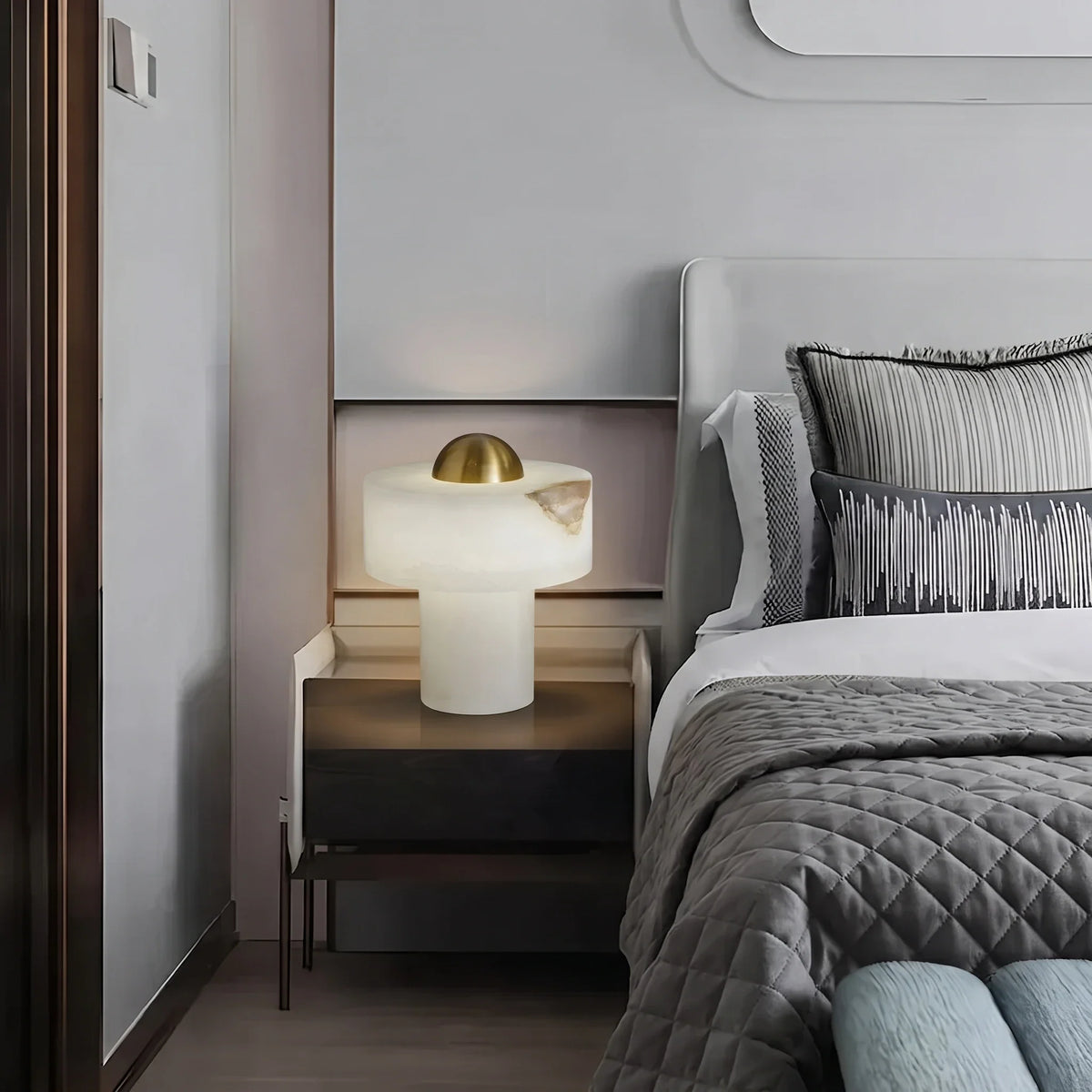 Dome Table Lamp in alabaster for Living Room by AUVIELIGHT