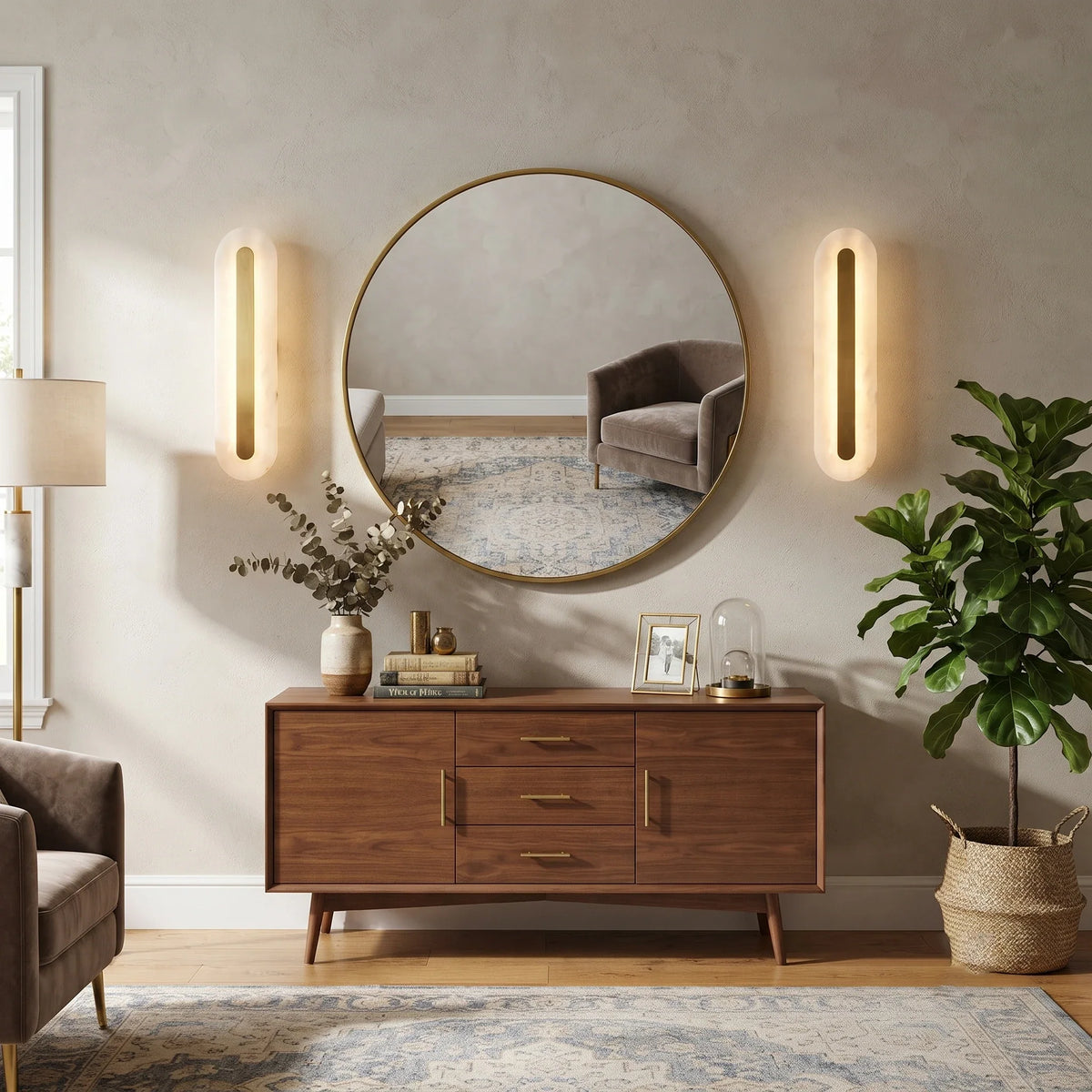 Linear Wall Sconce in alabaster for Hallway by AUVIELIGHT