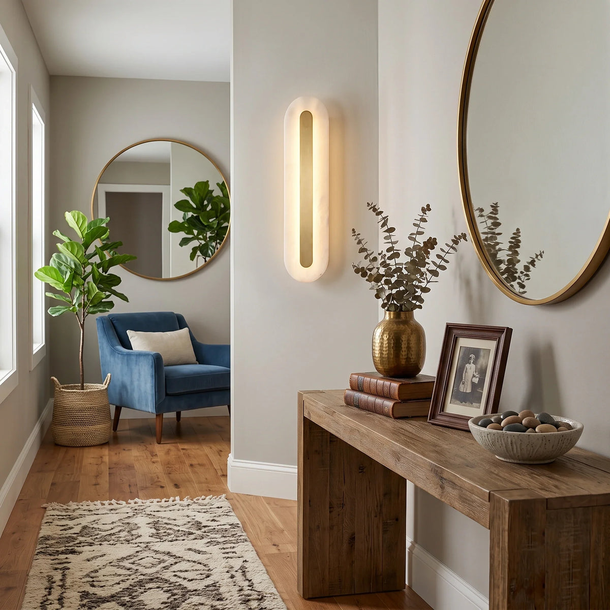 Linear Wall Sconce in alabaster for Hallway by AUVIELIGHT