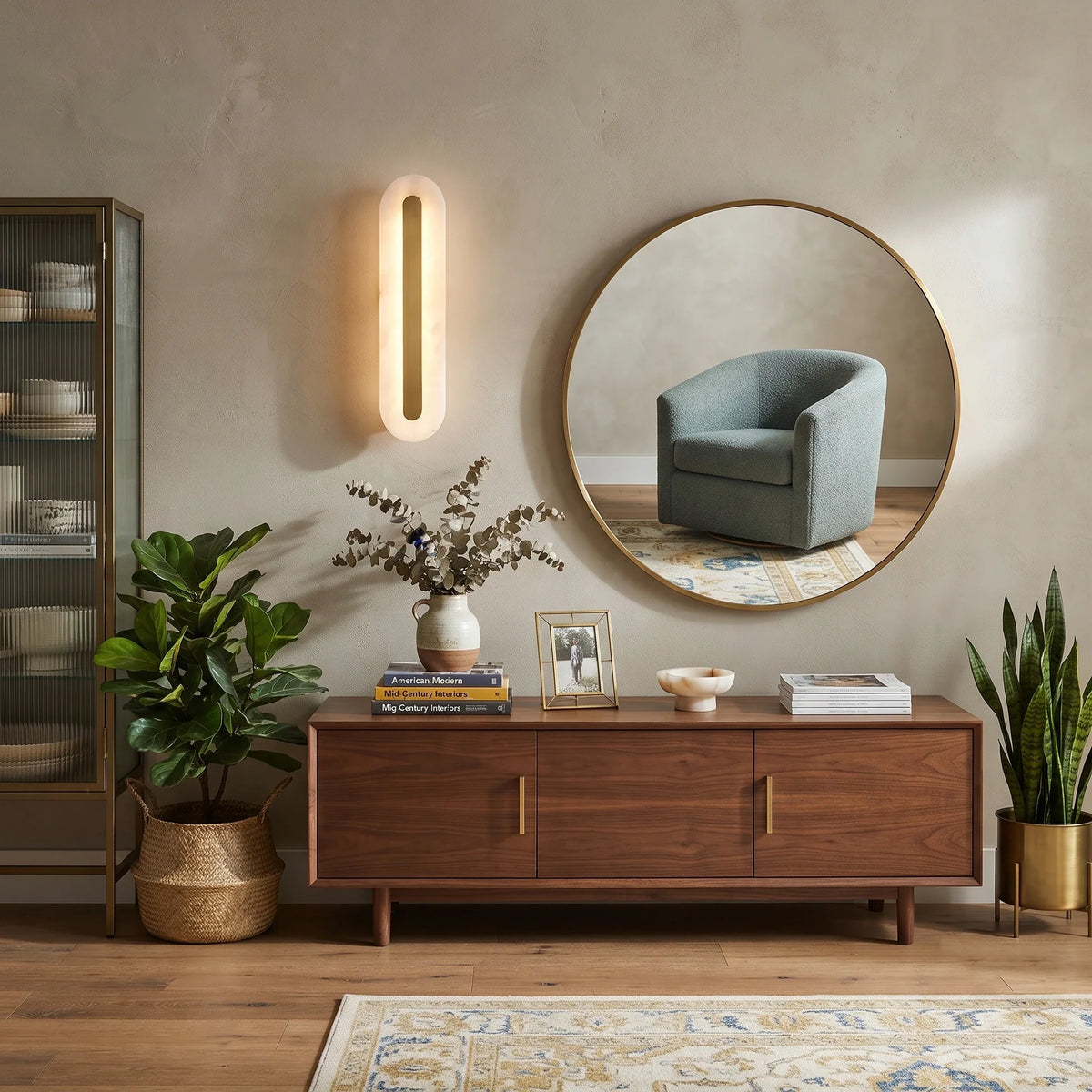 Linear Wall Sconce in alabaster for Hallway by AUVIELIGHT