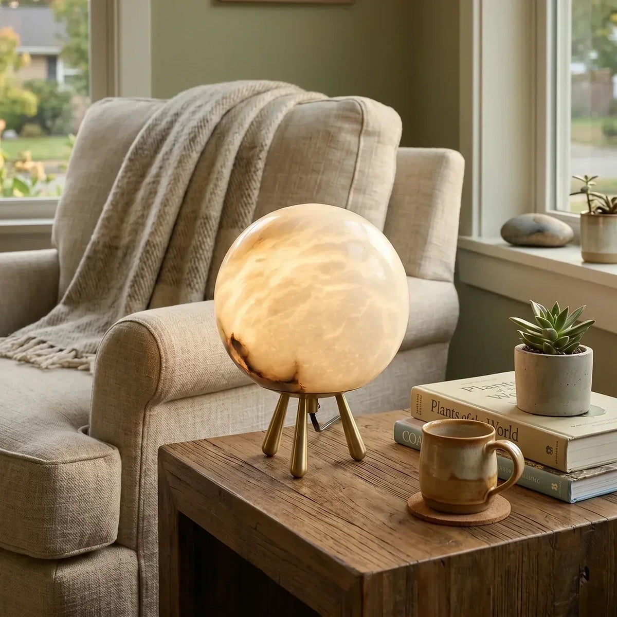 Tripod Lamp in alabaster for Living Room by AUVIELIGHT