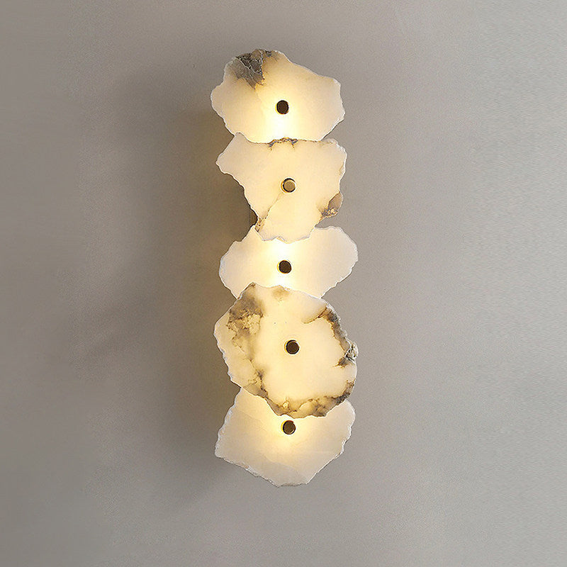 Cascade Wall Sconce in alabaster for Hallway by AUVIELIGHT, Dia 13cm x H 52cm / Dia 5.1 x H 20.5" / Gold & White / Warm Light