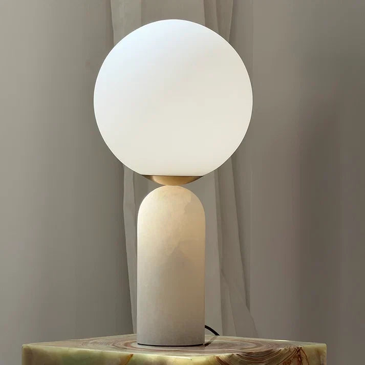 Column Globe Table Lamp in alabaster for Living Room by AUVIELIGHT, D 15cm x H 40cm / ∅ 6″ x H 15.8″ / White alabaster / AU plug and 3 other