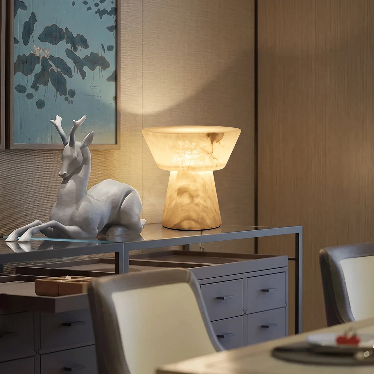 Conical Table Lamp in alabaster for Living Room by AUVIELIGHT