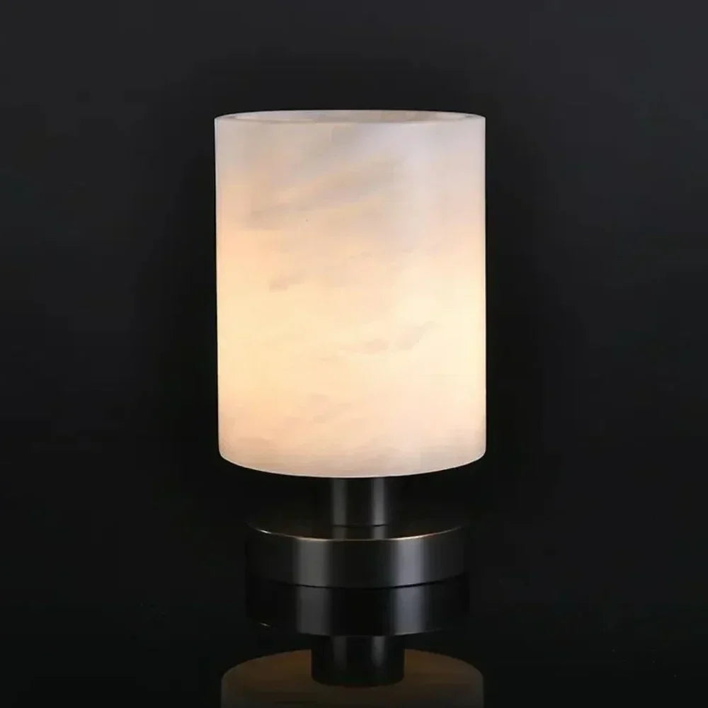 Cylinder Table Lamp in alabaster for Living Room by AUVIELIGHT, Dia 14cm x H 24cm / ∅ 5.5″ x H 9.4″ / Black + White / AU plug and 3 other sizes