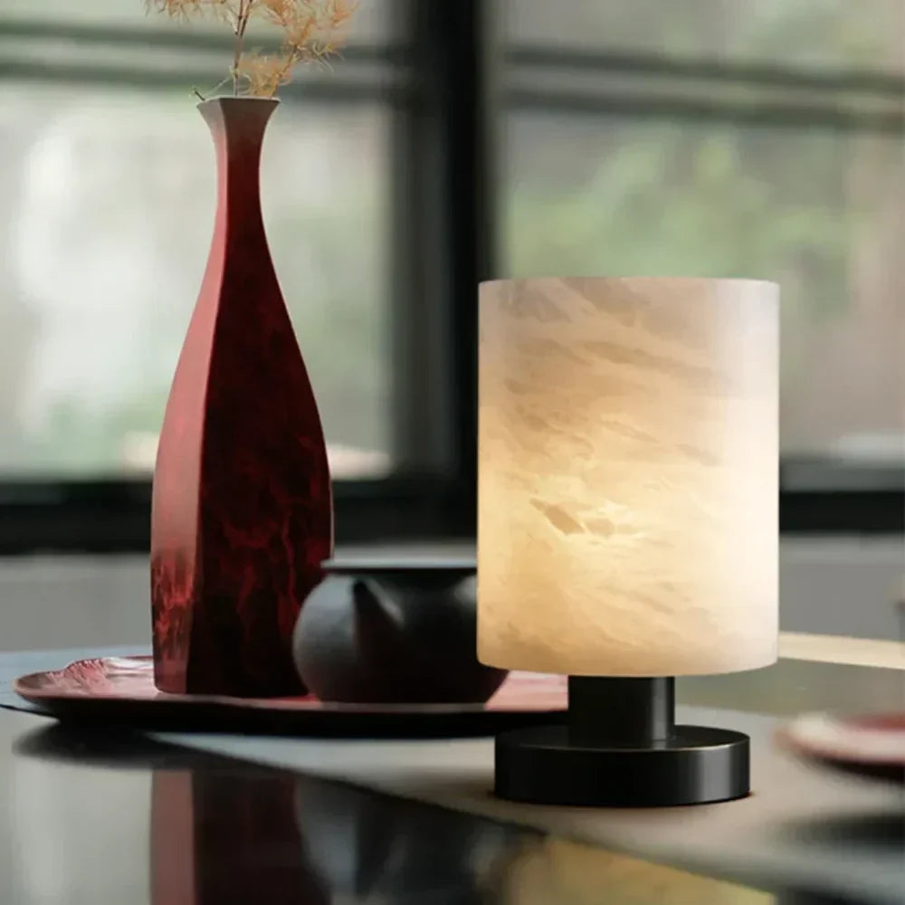 Cylinder Table Lamp in alabaster for Living Room by AUVIELIGHT