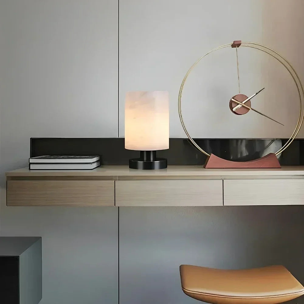 Cylinder Table Lamp in alabaster for Living Room by AUVIELIGHT