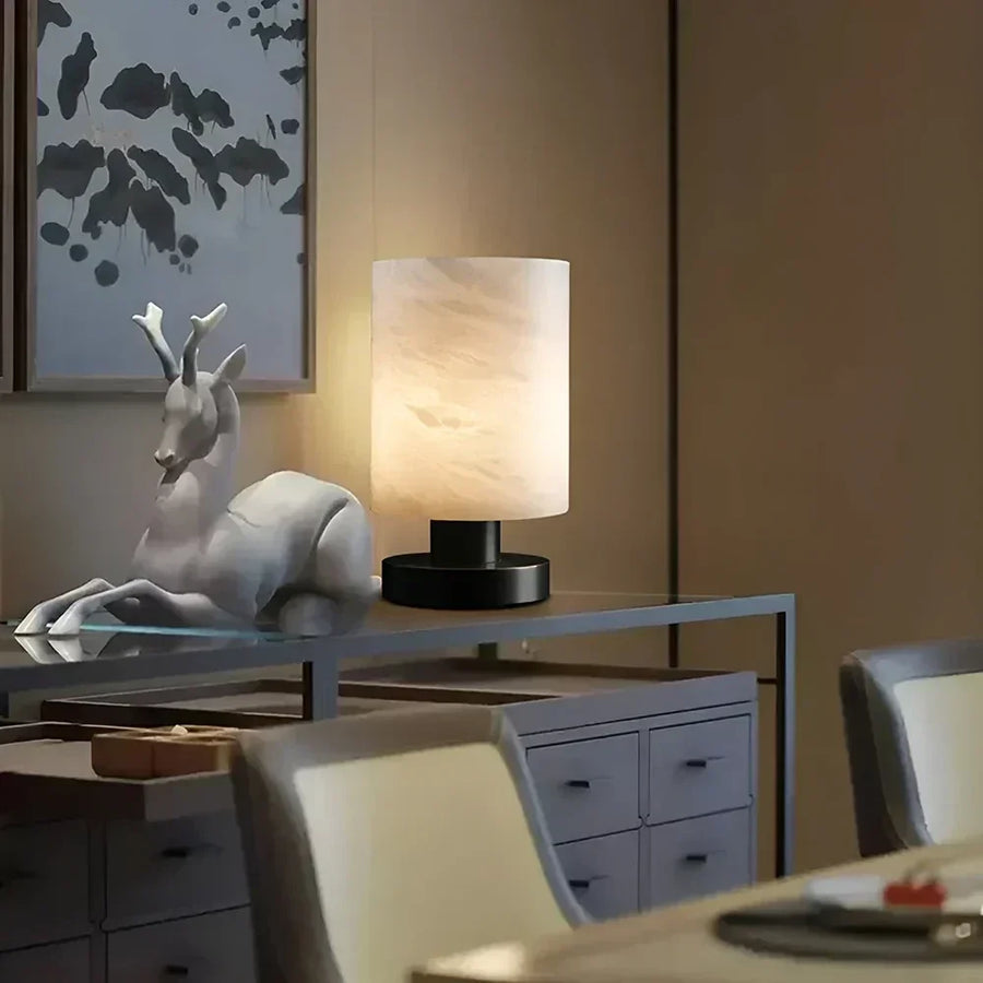 Cylinder Table Lamp in alabaster for Living Room by AUVIELIGHT