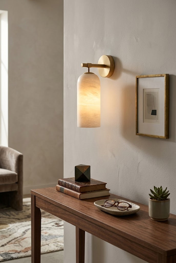 Cylinder Wall Sconce in alabaster for Hallway by AUVIELIGHT