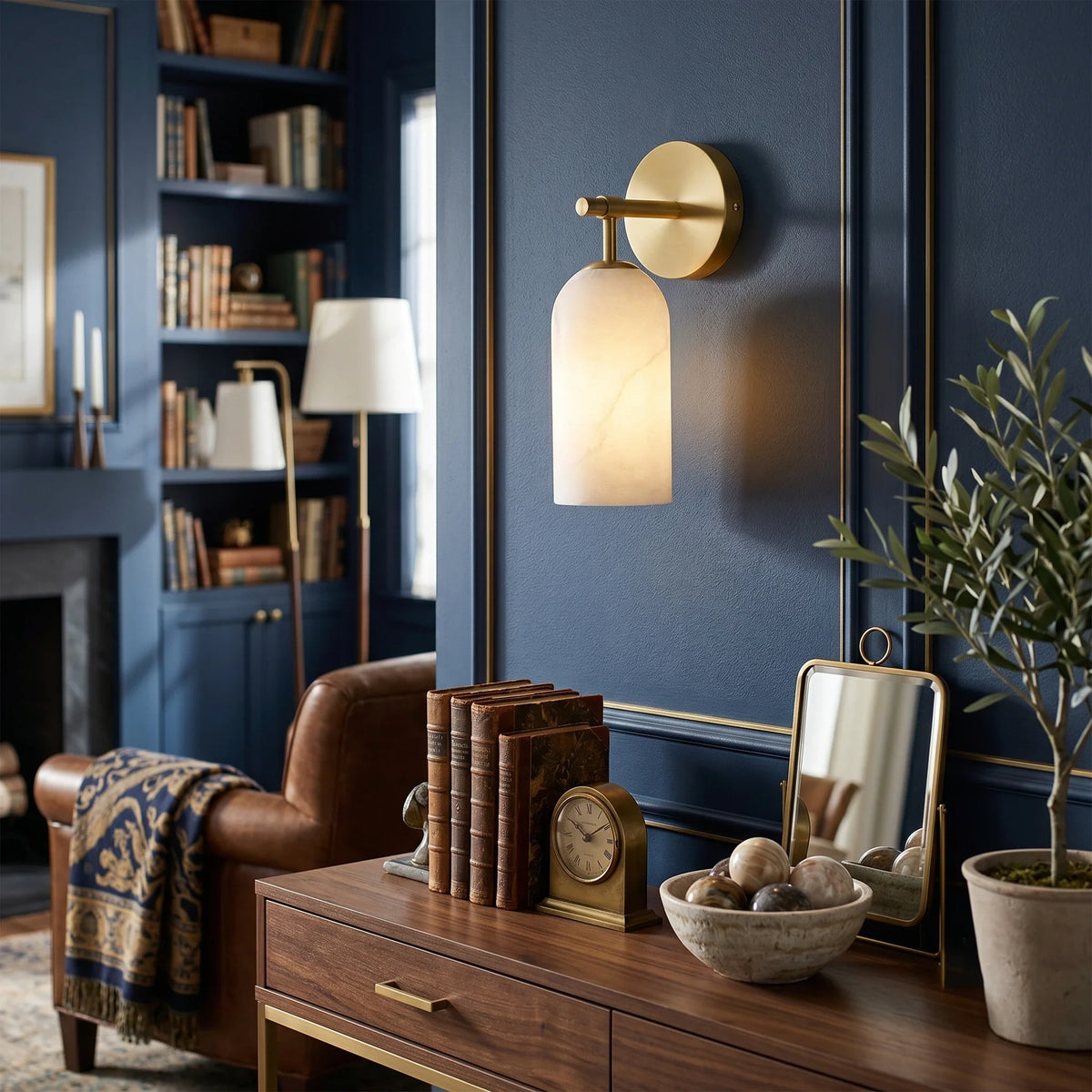 Cylinder Wall Sconce in alabaster for Hallway by AUVIELIGHT