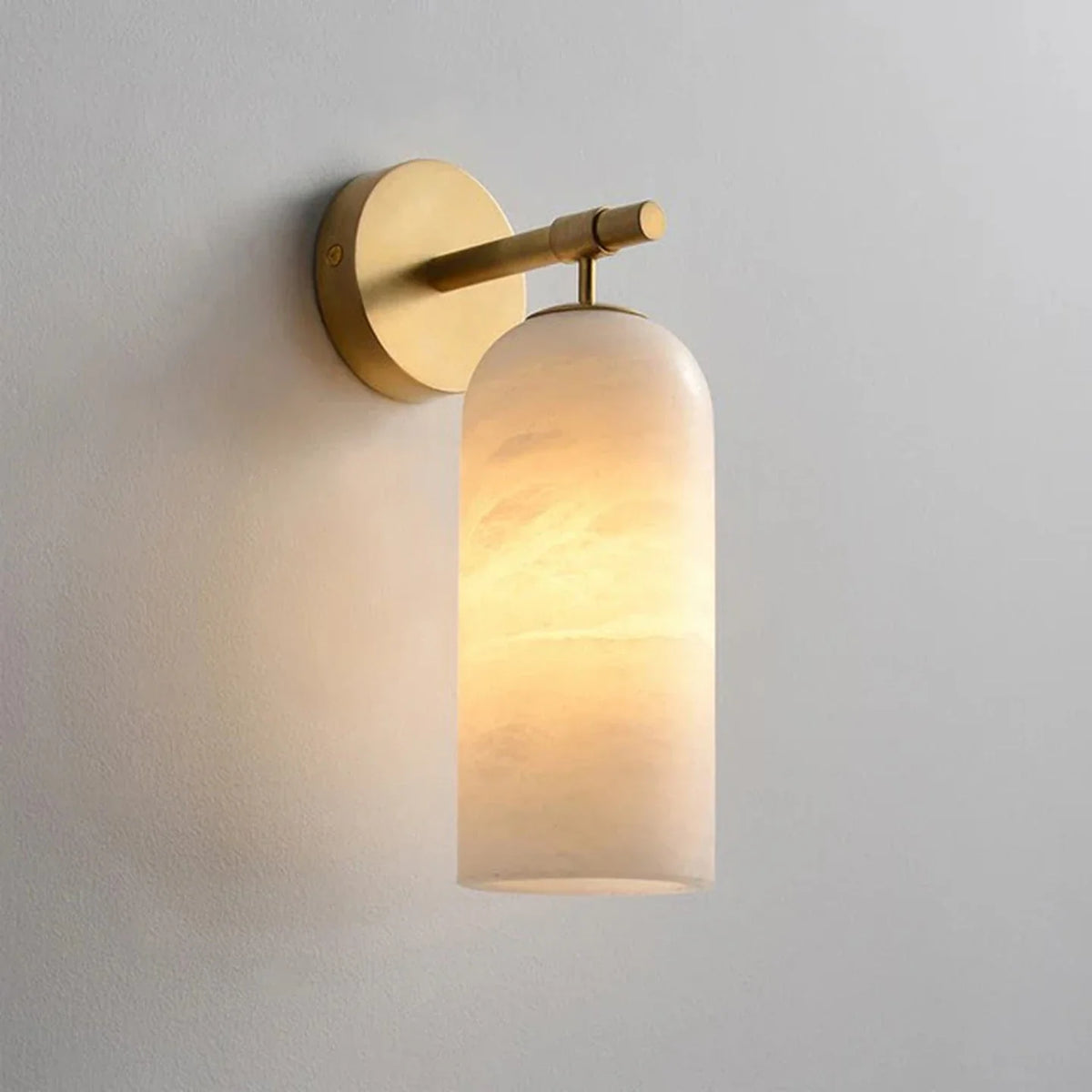 Cylinder Wall Sconce in alabaster for Hallway by AUVIELIGHT, Model A ∅3.9" x H 7.8" / Gold & White