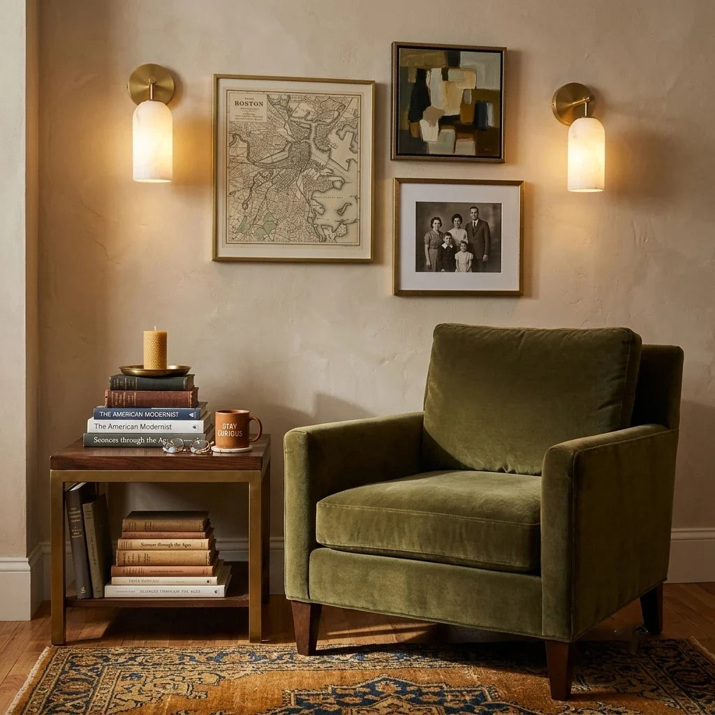 Cylinder Wall Sconce in alabaster for Hallway by AUVIELIGHT