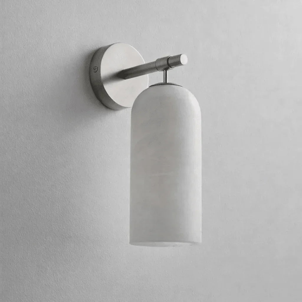 Cylinder Wall Sconce in alabaster for Hallway by AUVIELIGHT, Model A ∅3.9" x H 7.8" / Nickel & White