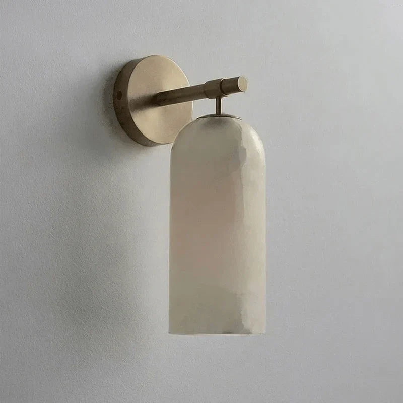 Cylinder Wall Sconce in alabaster for Hallway by AUVIELIGHT, Model A ∅3.9" x H 7.8" / Antique Bronze & White
