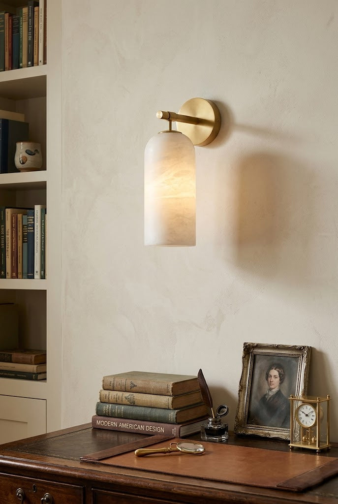Cylinder Wall Sconce in alabaster for Hallway by AUVIELIGHT