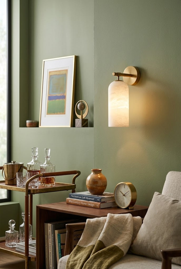 Cylinder Wall Sconce in alabaster for Hallway by AUVIELIGHT