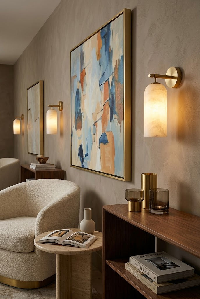 Cylinder Wall Sconce in alabaster for Hallway by AUVIELIGHT