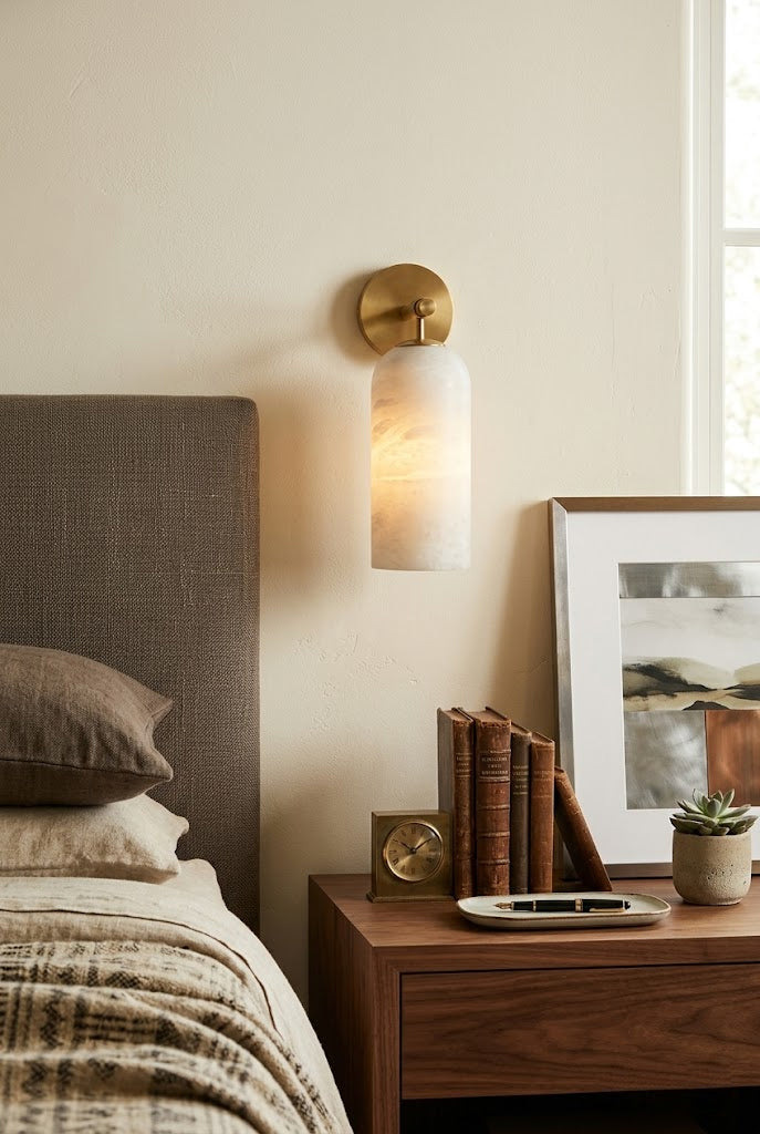 Cylinder Wall Sconce in alabaster for Hallway by AUVIELIGHT