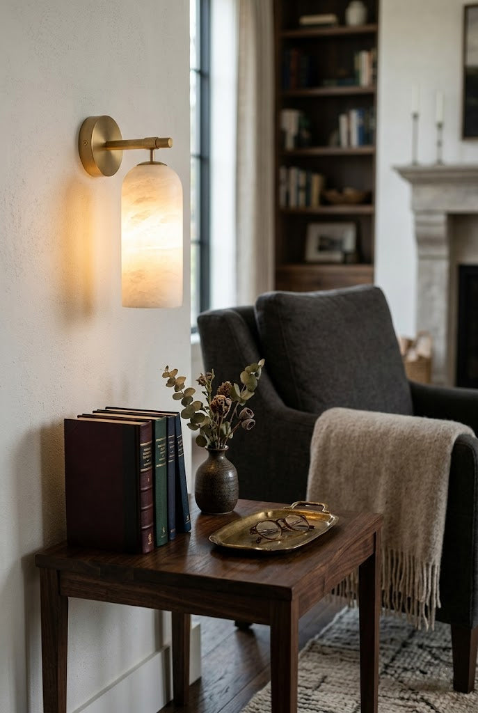 Cylinder Wall Sconce in alabaster for Hallway by AUVIELIGHT