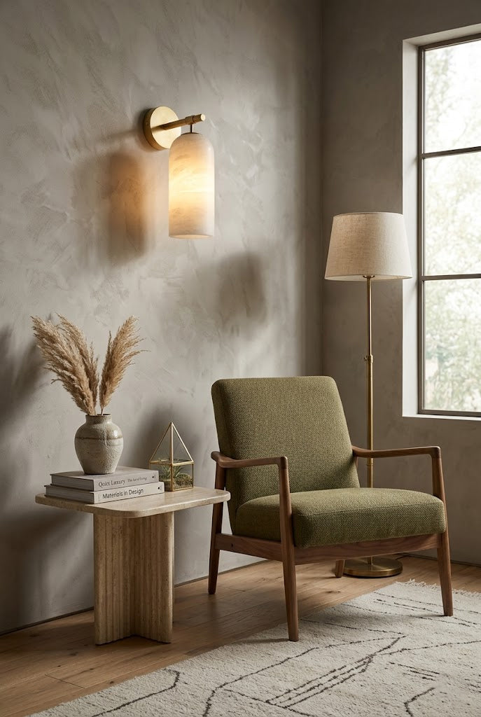 Cylinder Wall Sconce in alabaster for Hallway by AUVIELIGHT