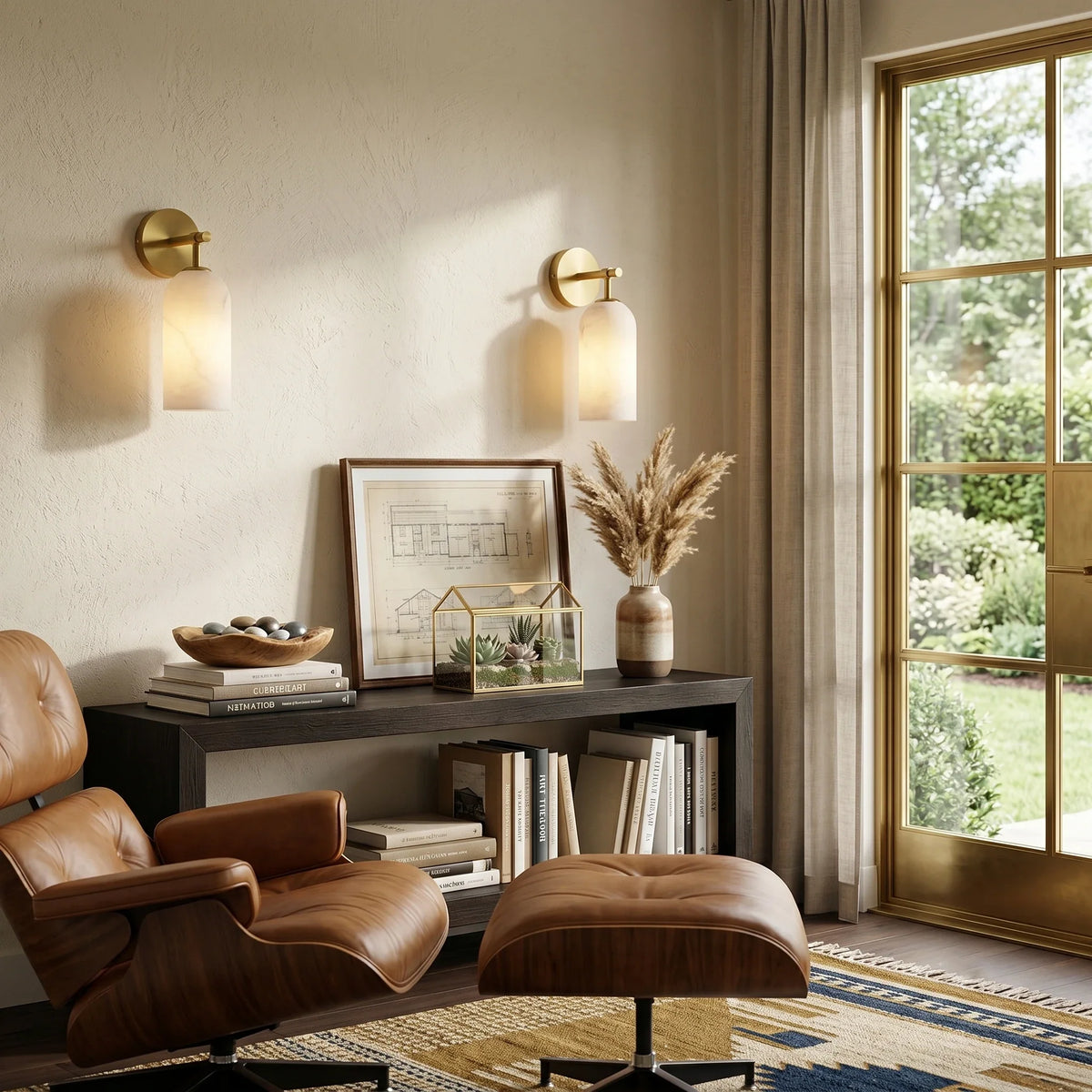 Cylinder Wall Sconce in alabaster for Hallway by AUVIELIGHT