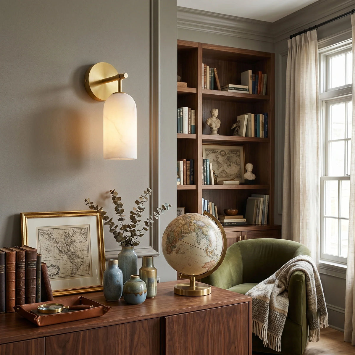 Cylinder Wall Sconce in alabaster for Hallway by AUVIELIGHT