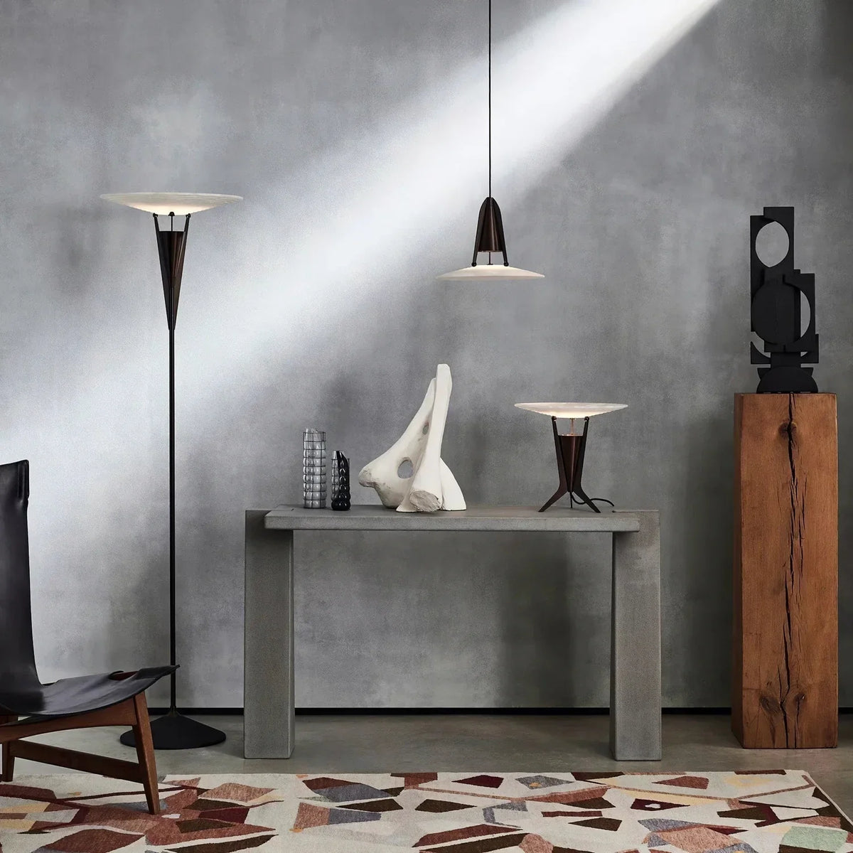 Standing Disc Floor Lamp in alabaster for Living Room by AUVIELIGHT