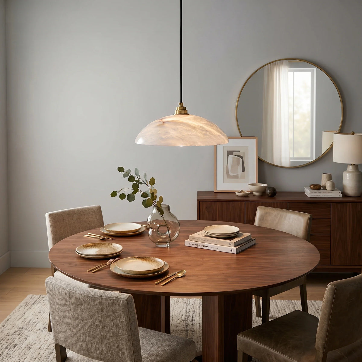 Dome Pendant Light in alabaster for Kitchen Island by AUVIELIGHT