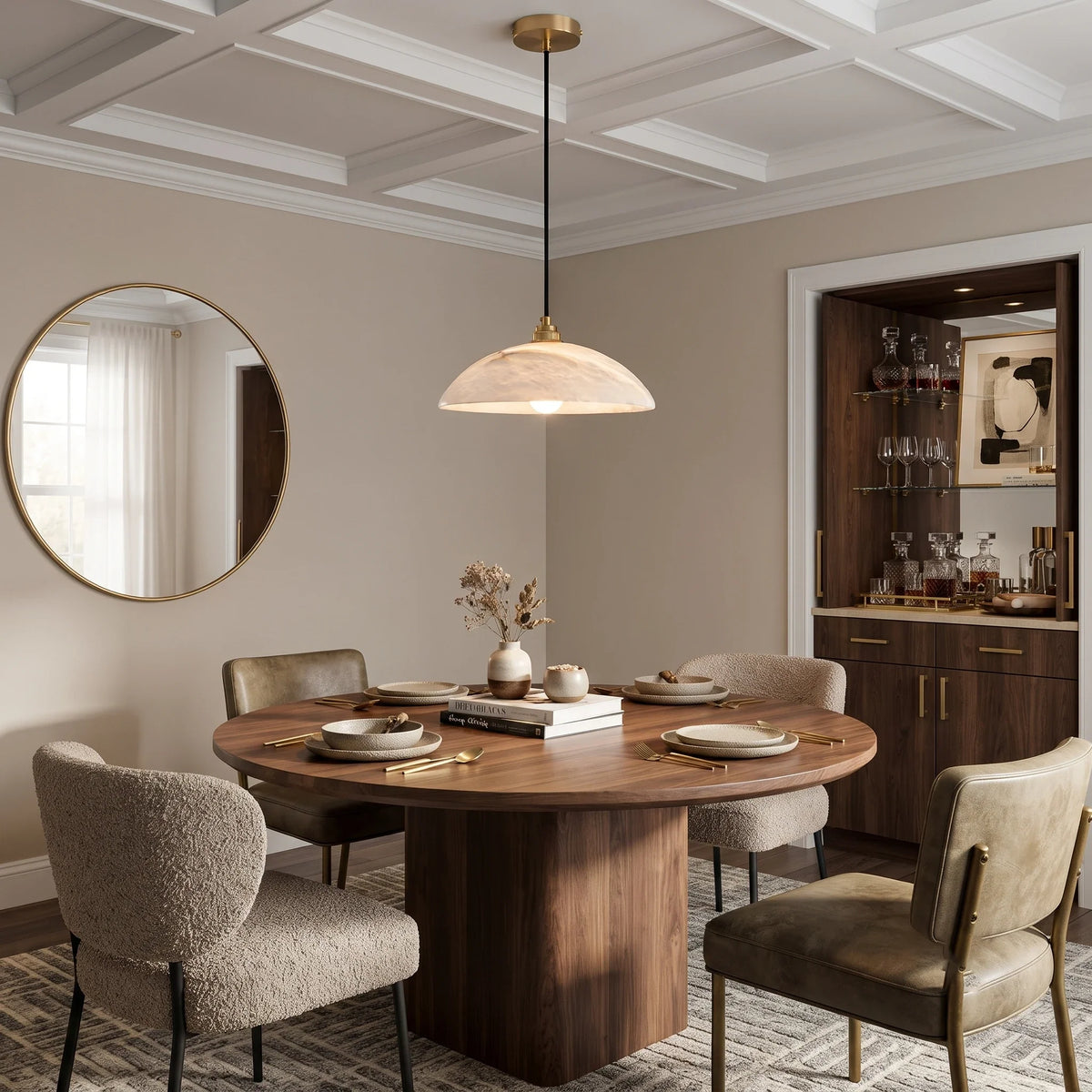 Dome Pendant Light in alabaster for Kitchen Island by AUVIELIGHT