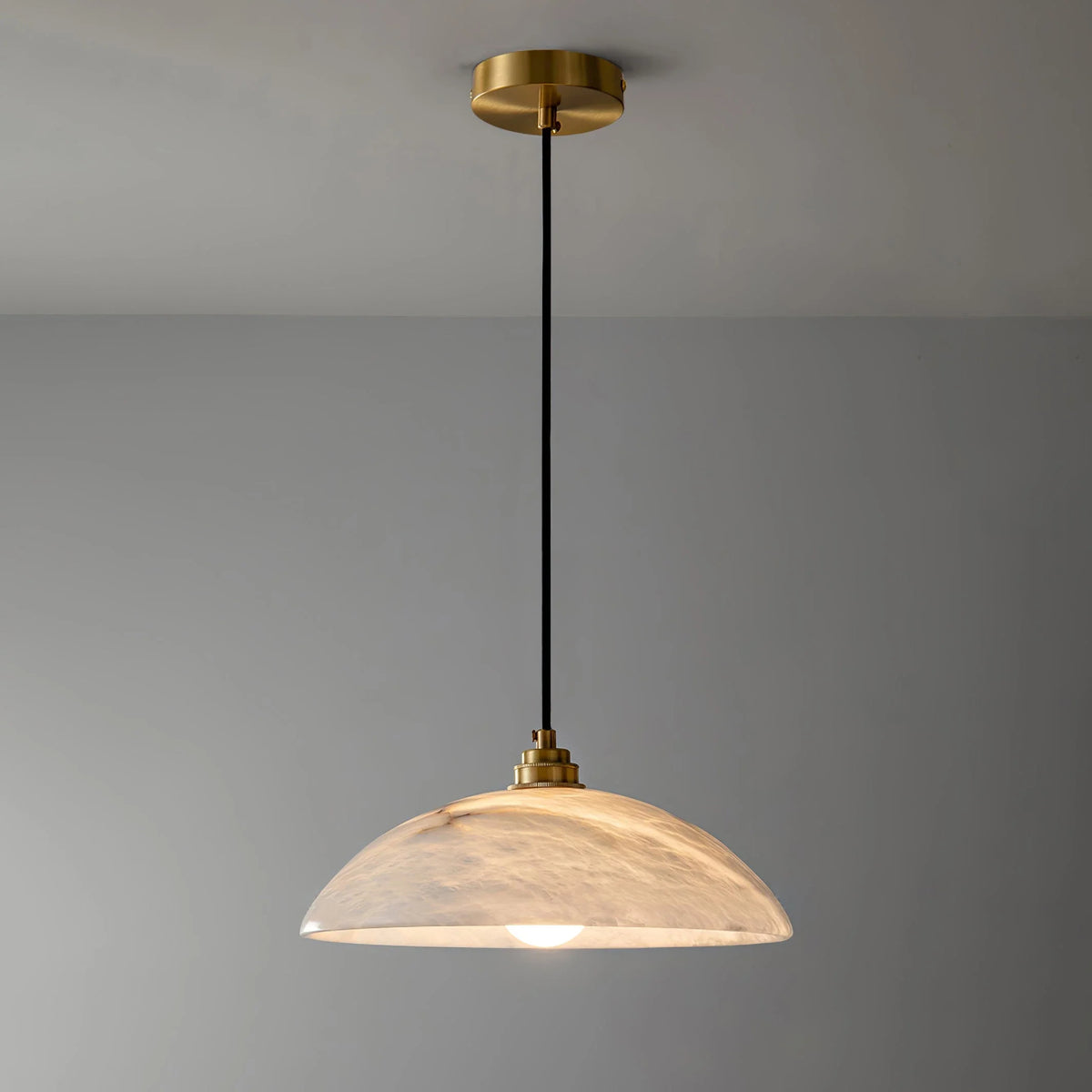 Dome Pendant Light in alabaster for Kitchen Island by AUVIELIGHT, ∅ 11.8" x H 3.1" / Dia 30cm x H 8cm / Suspension rod 7.9" + 11.8"+ 19.7" Brass