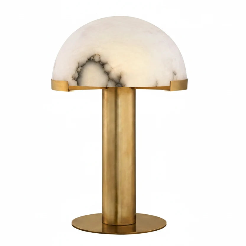 Dome Table Lamp in alabaster for Living Room by AUVIELIGHT, ∅ 11.8" x H 19.6" /Dia 30cm x H 50cm / Gold & White Alabaster / American plug and 3