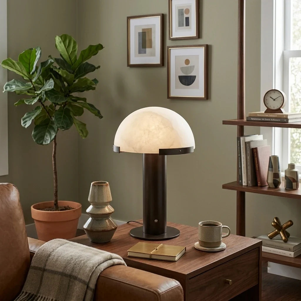 Dome Table Lamp in alabaster for Living Room by AUVIELIGHT