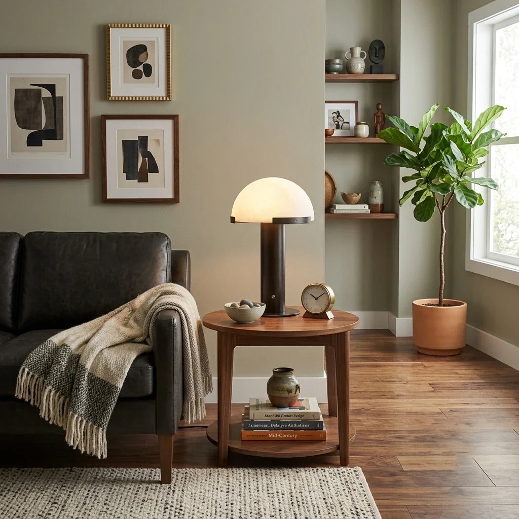 Dome Table Lamp in alabaster for Living Room by AUVIELIGHT