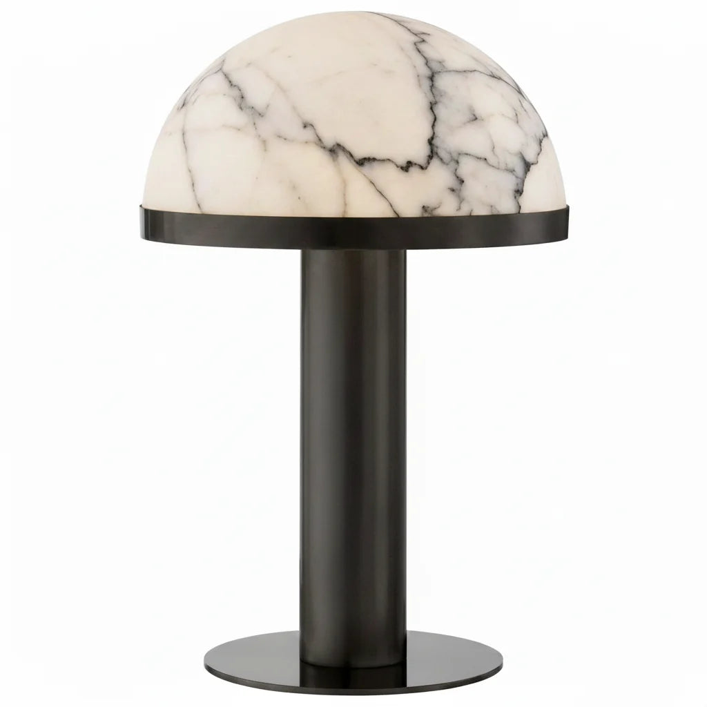 Dome Table Lamp in alabaster for Living Room by AUVIELIGHT, ∅ 11.8" x H 19.6" /Dia 30cm x H 50cm / Black & White Alabaster / American plug and 3