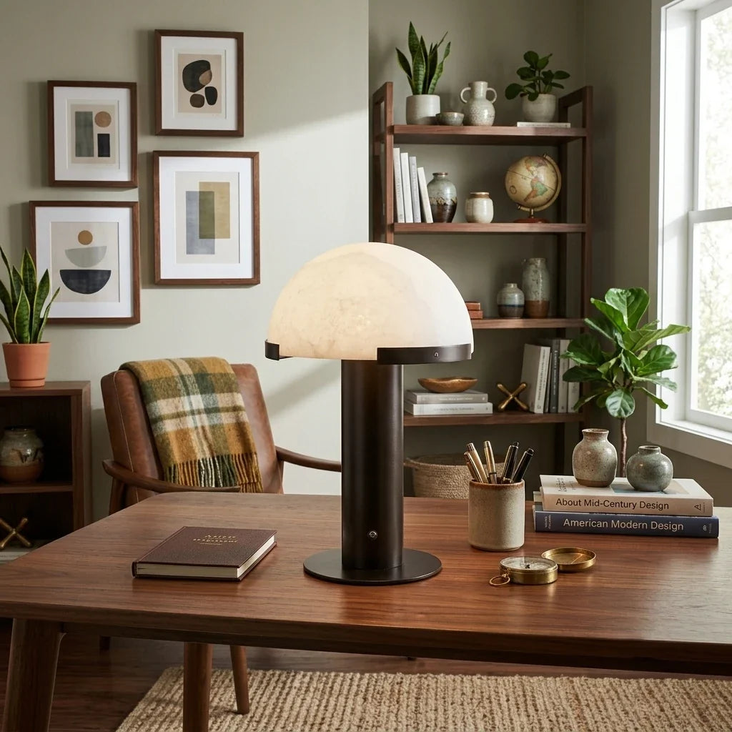 Dome Table Lamp in alabaster for Living Room by AUVIELIGHT