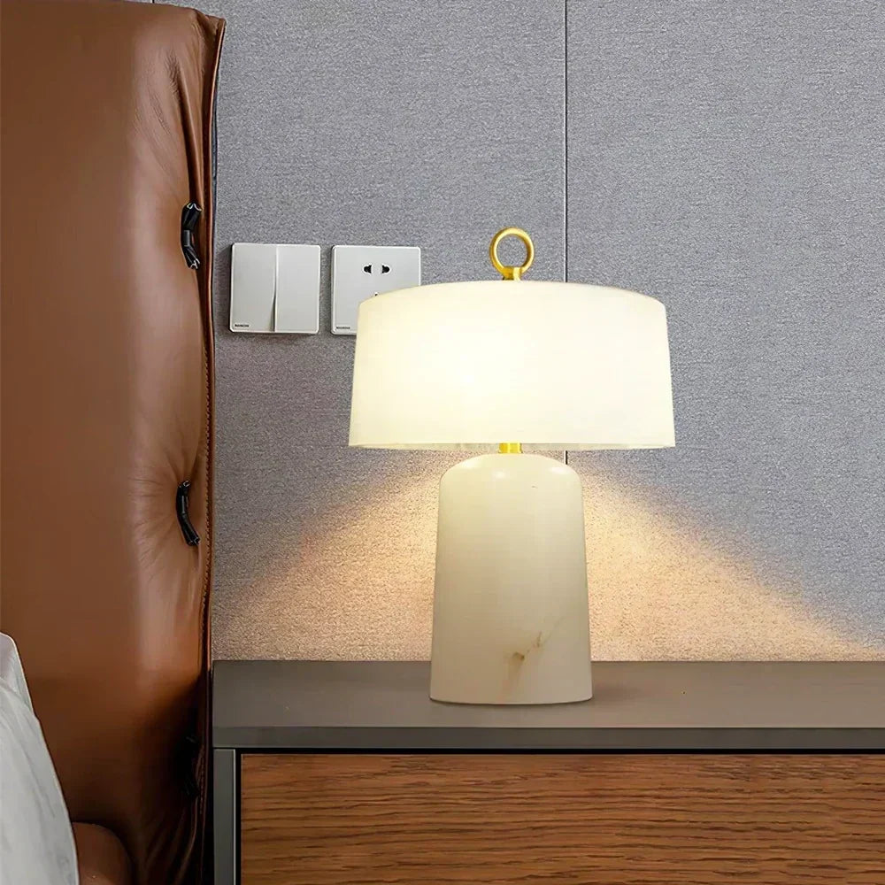 Drum Table Lamp in alabaster for Living Room by AUVIELIGHT