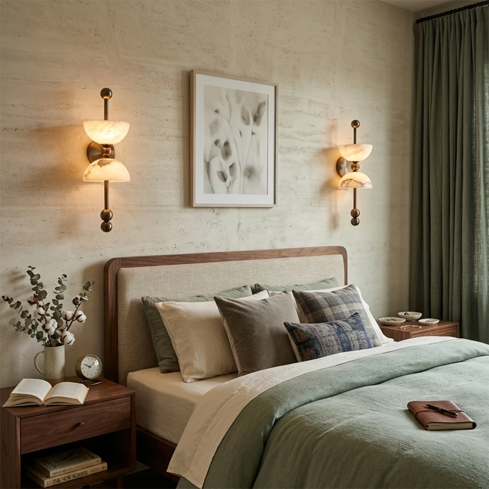 Dual Wall Sconce in alabaster for Hallway by AUVIELIGHT