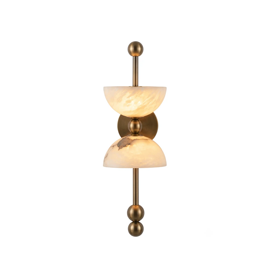 Dual Wall Sconce in alabaster for Hallway by AUVIELIGHT, W 15cm x H 45cm / W 5.9″ x H 17.7″ / Black & White / Warm Light